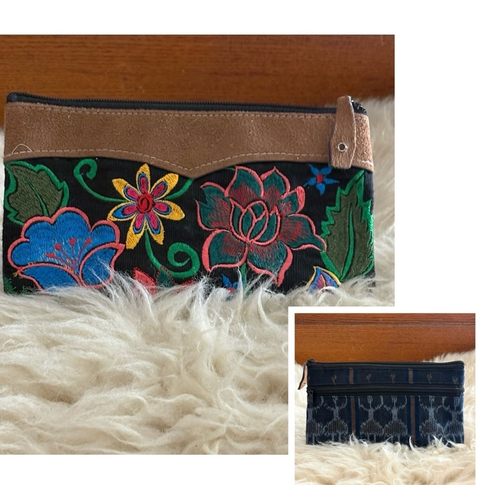 Floral Embroidered Suede Accent Clutch